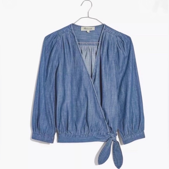 Madewell Chambray Wrap Top - Picture 1 of 8